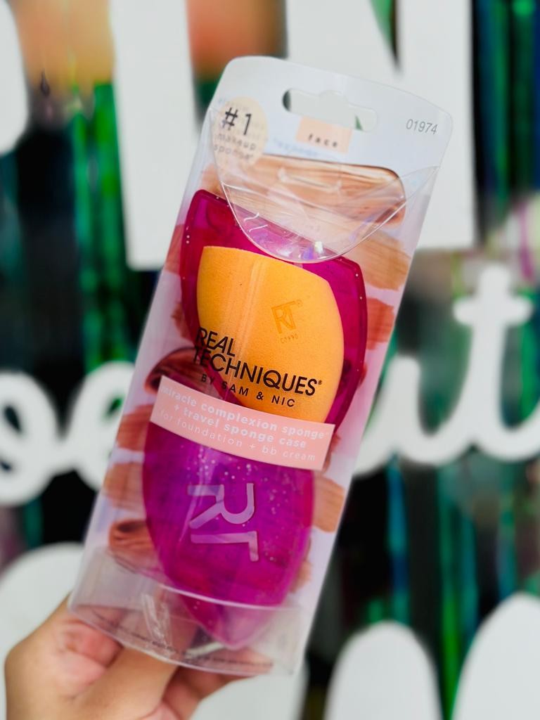 REAL TECHNIQUES MIRACLE COMPLEXION SPONGE+TRAVEL SPONGE CASE 01974